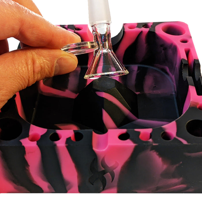 Herbhuggers | Premium Silicone Ashtray Featuring Center Tap Ash and Glassware Clearer with Accessory Organizing Slot Holders Silicone Ashtray Herbhuggers