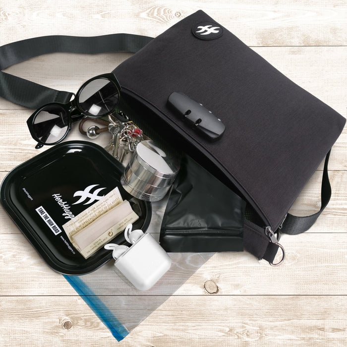 Herbhuggers | Smell Proof Bag with Combination Lock + Metal Rolling Tray Pouch Herbhuggers
