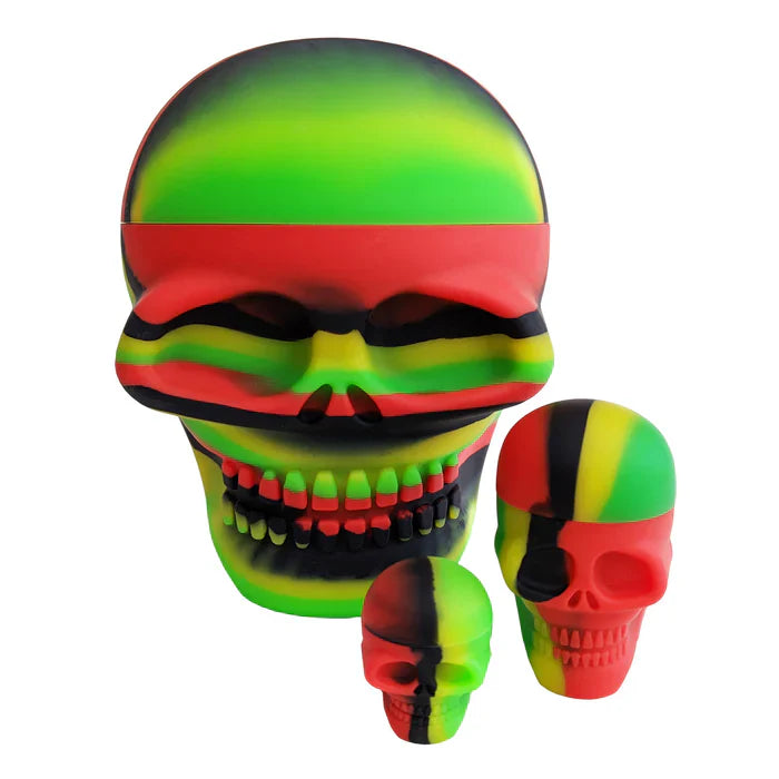 Silicone Skull Containers 3-Piece Set Jar Herbhuggers Black Rasta (Black/Red/Green/Yellow)