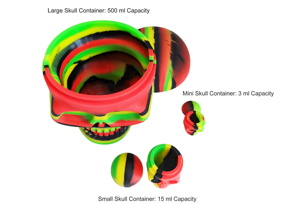 Silicone Skull Containers 3-Piece Set Jar Herbhuggers
