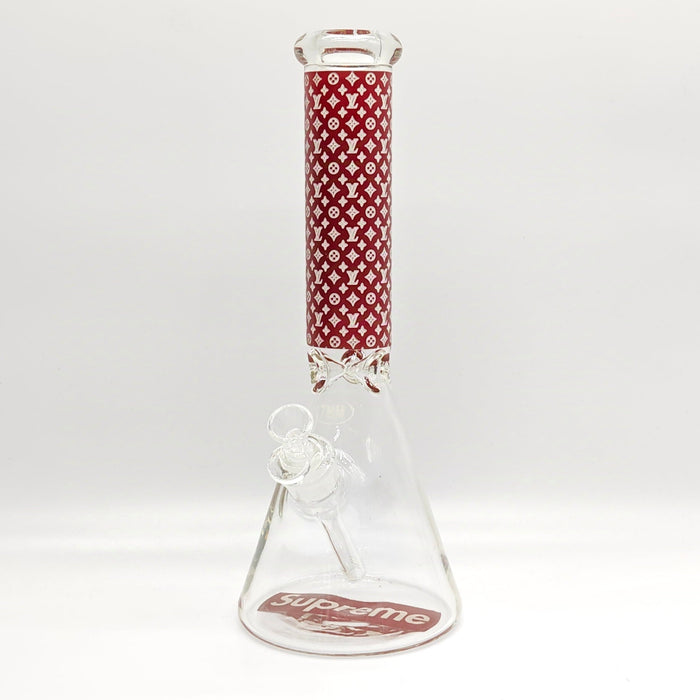 14" Stylish Designed 7mm Glow in the dark Glass Bong [LV145007] Glass Bong Super Supplys Inc Dark Red