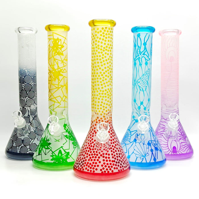 14" 5mm Abstract Design Beaker Glass Bong [LOT0072] Glass Bong Super Supplys Inc