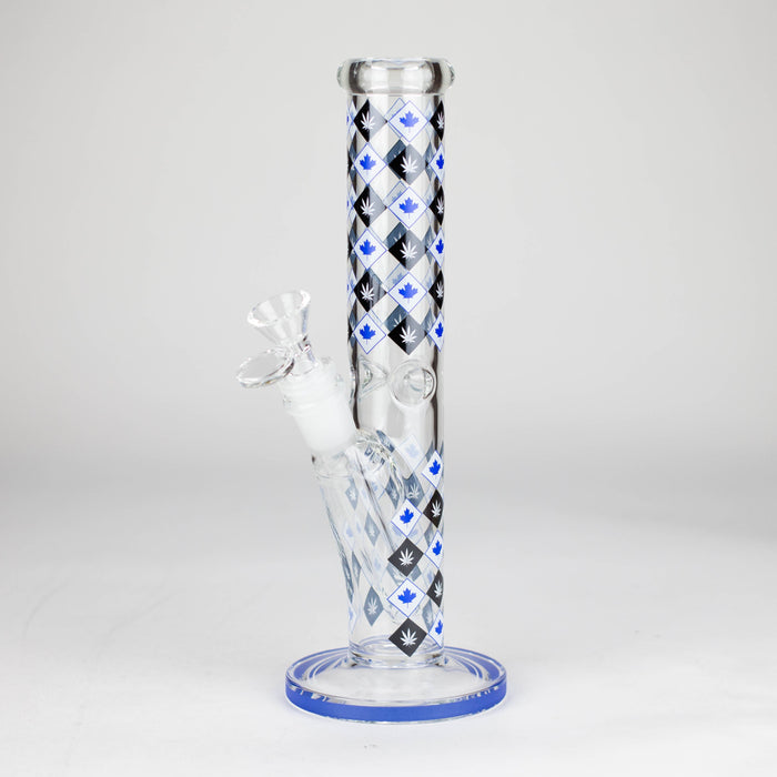 10" Color accented Staight Tube Glass Bong With Maple Leaf Design Glass Bong 777 Smoke Blue