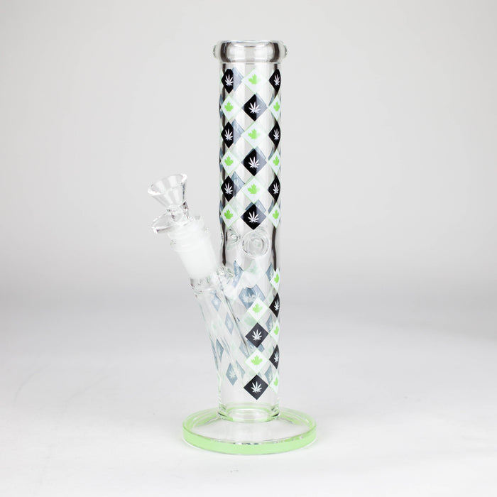 10" Color accented Staight Tube Glass Bong With Maple Leaf Design Glass Bong 777 Smoke Green
