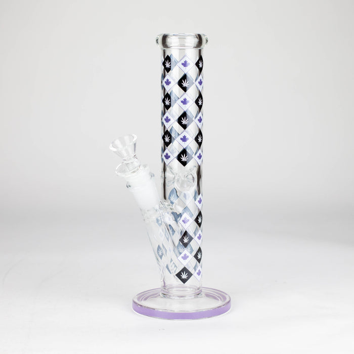 10" Color accented Staight Tube Glass Bong With Maple Leaf Design Glass Bong 777 Smoke Purple