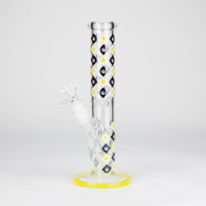 10" Color accented Staight Tube Glass Bong With Maple Leaf Design Glass Bong 777 Smoke Yellow