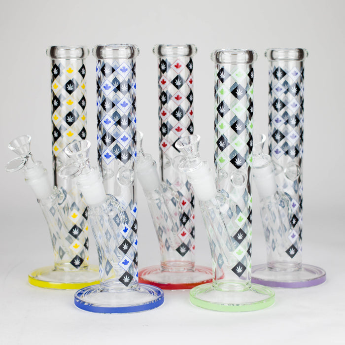 10" Color accented Staight Tube Glass Bong With Maple Leaf Design Glass Bong 777 Smoke