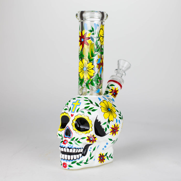 9" Sugar Skull-Themed glass bong [SK Series] Glass Bong BB Canada White