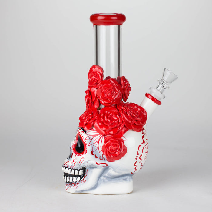 9" Rose sugar skull-themed glass bong [SK16] Glass Bong BB Canada
