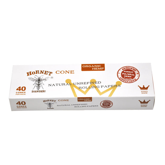 Hornet | Natural Unrefined King Size Pre Rolled Paper Cones Smoking White 40 Pack Cone Pre-rolled Cone (Display Pack) Super Supplys Inc