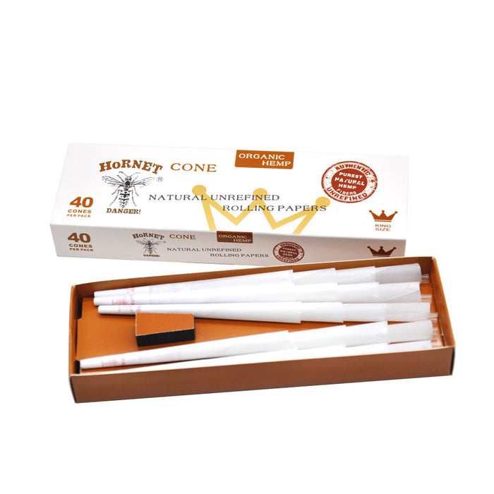 Hornet | Natural Unrefined King Size Pre Rolled Paper Cones Smoking White 40 Pack Cone Pre-rolled Cone (Display Pack) Super Supplys Inc