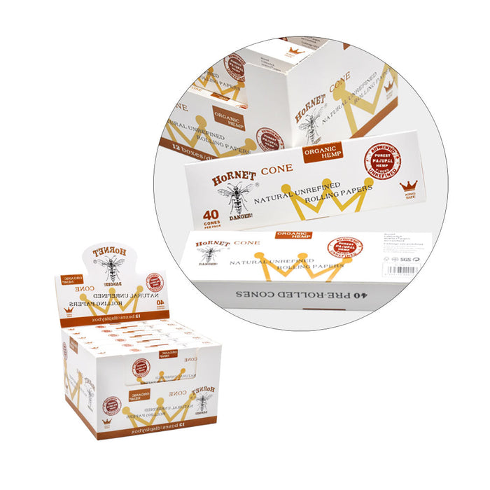 Hornet | Natural Unrefined King Size Pre Rolled Paper Cones Smoking White 40 Pack Cone Pre-rolled Cone (Display Pack) Super Supplys Inc