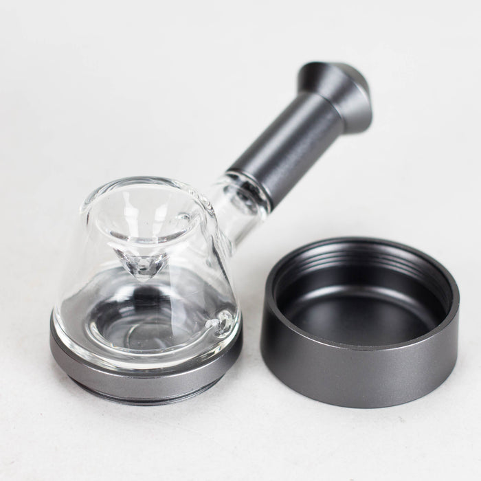 5" Pipe -Aluminum+Glass, Flat Base Black Color [YD2000] Glass Pipe Canadian Distributor