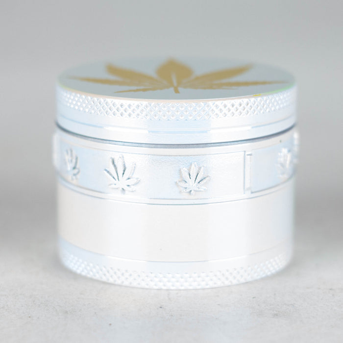 4 Parts Zinc grinder, White Rainbow Top Golden Stamp Leaf Design [AM50-4] Regular Grinder Canadian Distributor