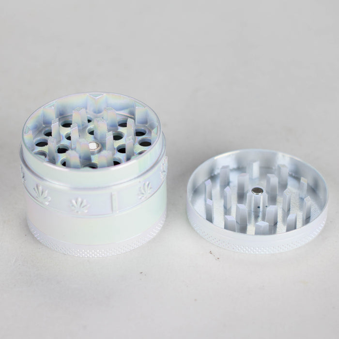 4 Parts Zinc grinder, White Rainbow Top Golden Stamp Leaf Design [AM50-4] Regular Grinder Canadian Distributor