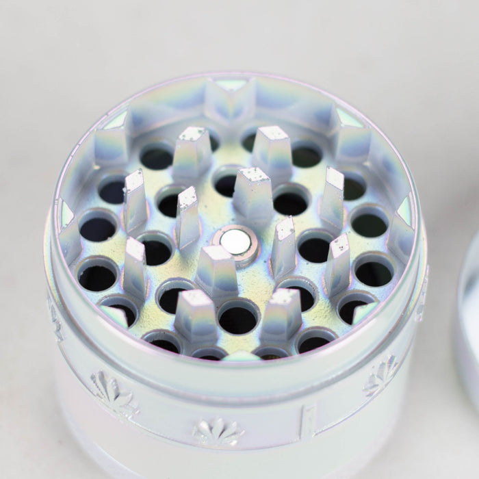 4 Parts Zinc grinder, White Rainbow Top Golden Stamp Leaf Design [AM50-4] Regular Grinder Canadian Distributor