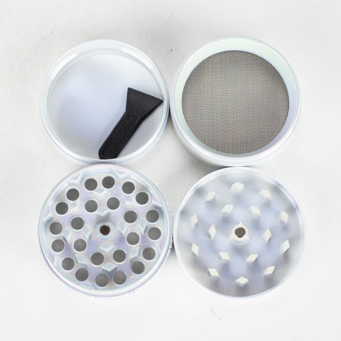 4 Parts Zinc grinder, White Rainbow Top Golden Stamp Leaf Design [AM50-4] Regular Grinder Canadian Distributor