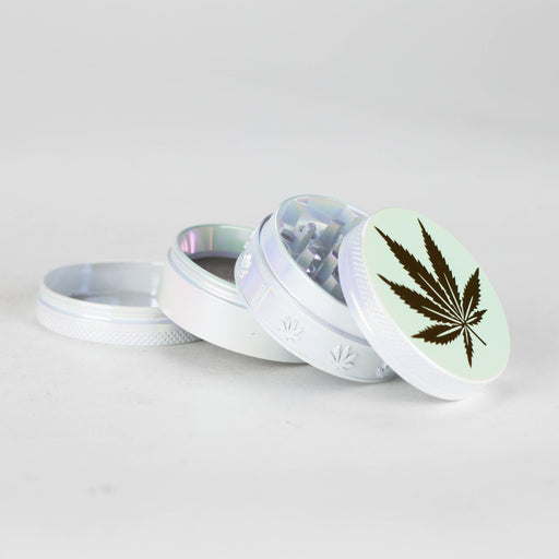 4 Parts Zinc grinder, White Rainbow Top Golden Stamp Leaf Design [AM50-4] Regular Grinder Canadian Distributor