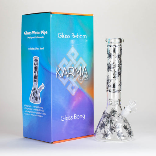 Karma | 14" Leaf Beaker Glow in the dark Glass Bong Glass Bong Maq Distributors