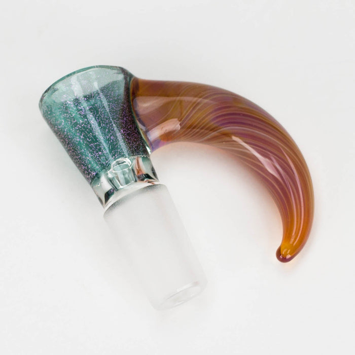Shine Glassworks | 14mm 3 Hole Dichroic Bowl with coloured Horn - Made in Canada Bowl · Popper Smoking Cat Distribution Green & Amber