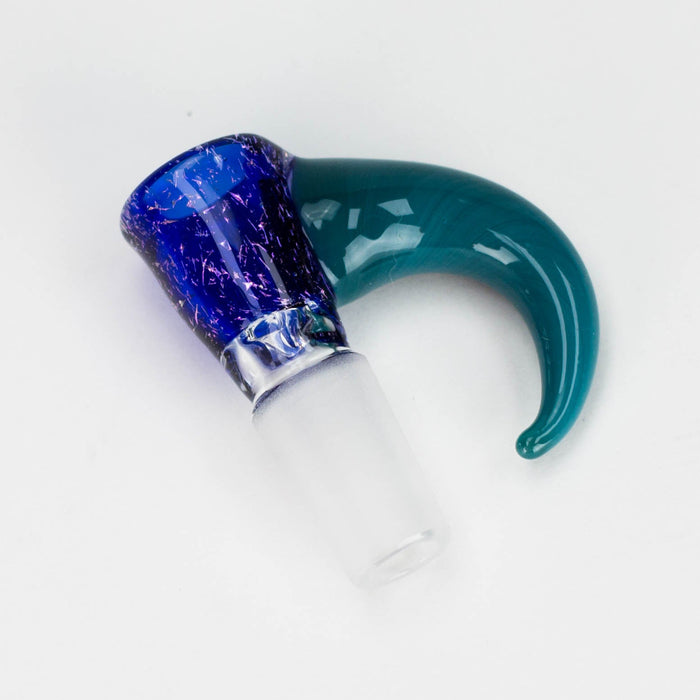 Shine Glassworks | 14mm 3 Hole Dichroic Bowl with coloured Horn - Made in Canada Bowl · Popper Smoking Cat Distribution Purple & Teal