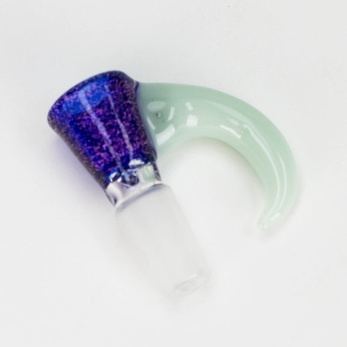 Shine Glassworks | 14mm 3 Hole Dichroic Bowl with coloured Horn - Made in Canada Bowl · Popper Smoking Cat Distribution Purple & Light Green