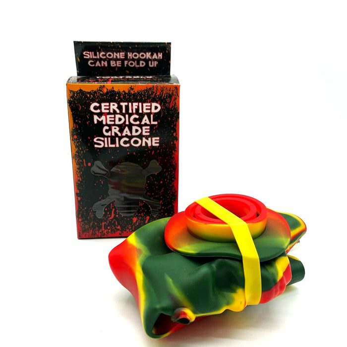 11" Foldable Silicone Skull Shape Water Pipe Kit -Assorted Color [HIT306] Resin · Silicone · Plastic Bong NIBO Distribution