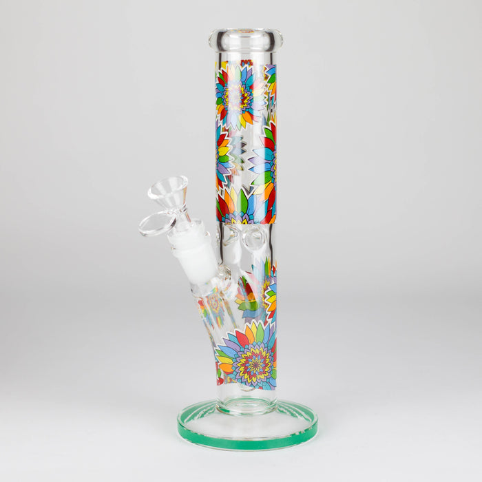 10" Glow in the dark Staight Tube Glass Bong With Flower Design Glass Bong 777 Smoke Chrysanthemum