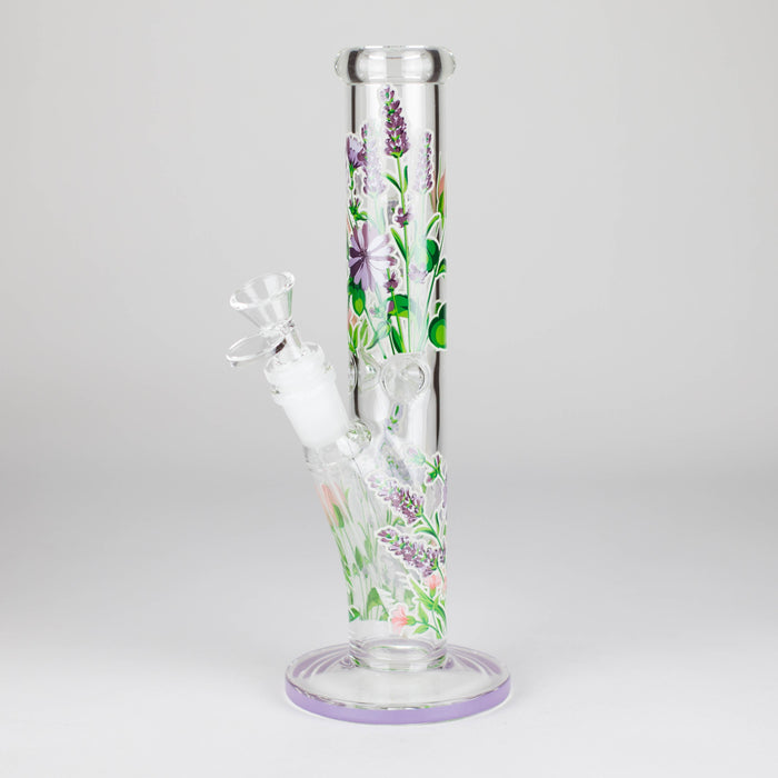 10" Glow in the dark Staight Tube Glass Bong With Flower Design Glass Bong 777 Smoke Lavender