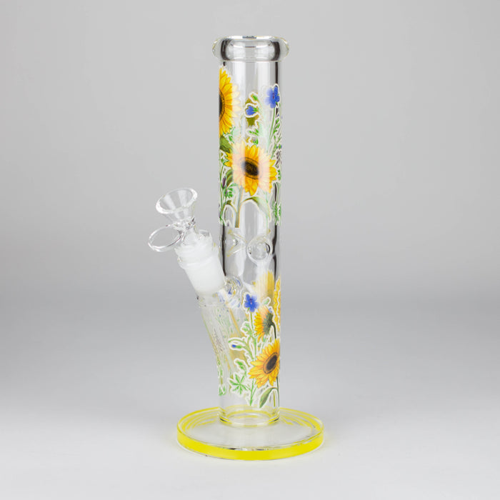 10" Glow in the dark Staight Tube Glass Bong With Flower Design Glass Bong 777 Smoke Sun Flower