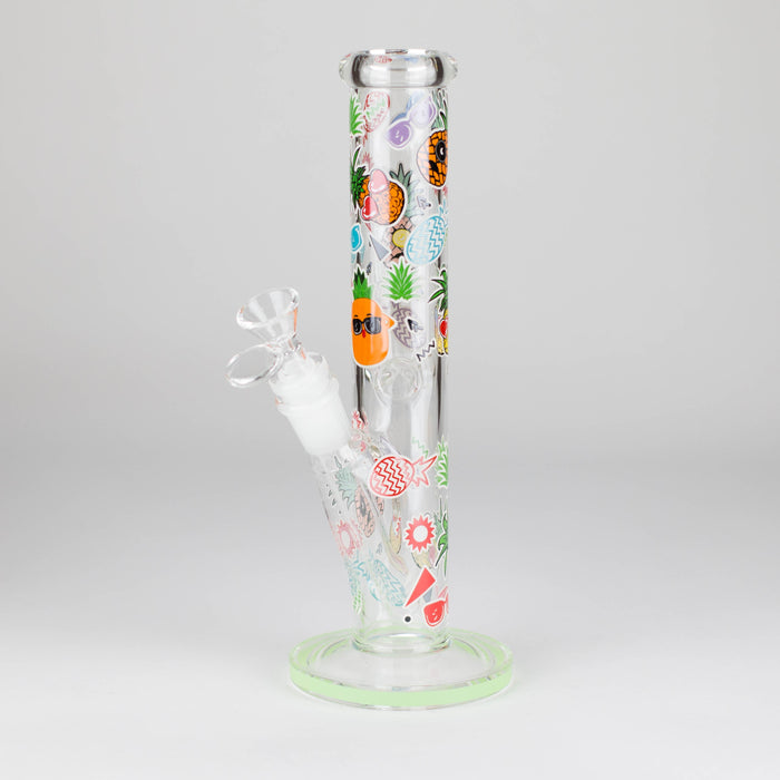 10" Glow in the dark Staight Tube Glass Bong With Flower Design Glass Bong 777 Smoke Pineapple