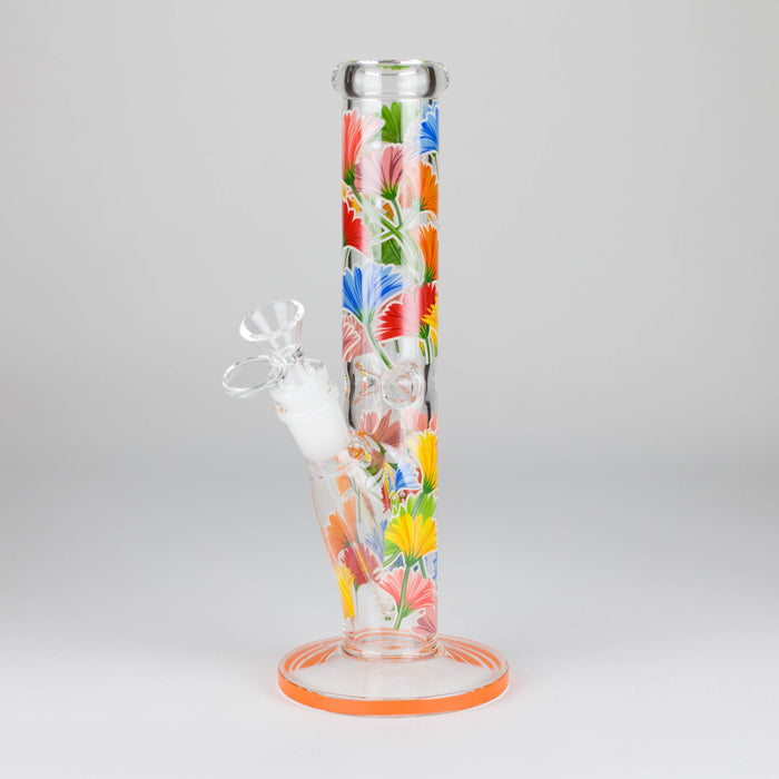 10" Glow in the dark Staight Tube Glass Bong With Flower Design Glass Bong 777 Smoke Calendula