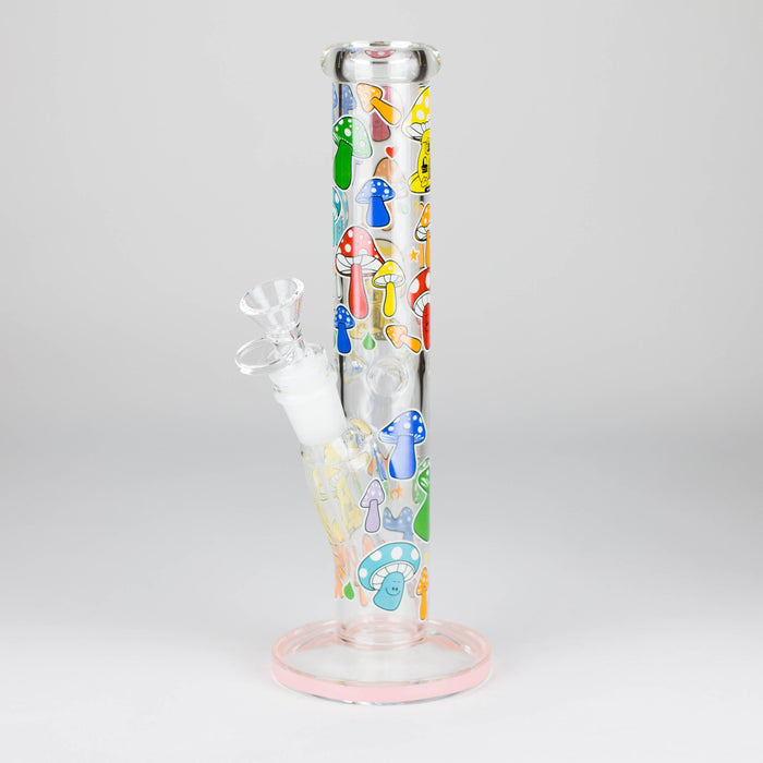 10" Glow in the dark Staight Tube Glass Bong With Flower Design Glass Bong 777 Smoke Mushroom