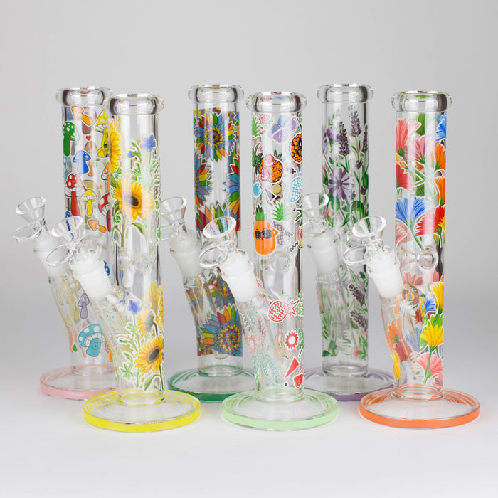 10" Glow in the dark Staight Tube Glass Bong With Flower Design Glass Bong 777 Smoke