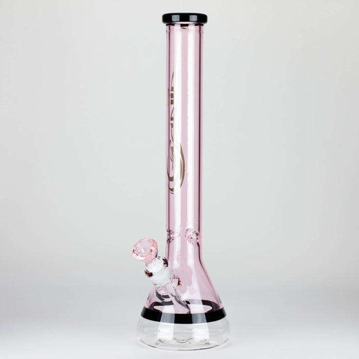 Genie | 18" 7 mm color-tube and clear-bottom beaker water bong [GE3110] Glass Bong ONE Pink