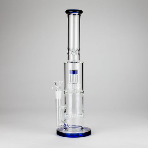 15" Color accented glass water bong with Double Perc Glass Bong 777 Smoke Blue