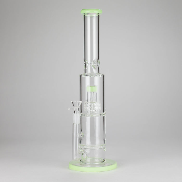 15" Color accented glass water bong with Double Perc Glass Bong 777 Smoke Green