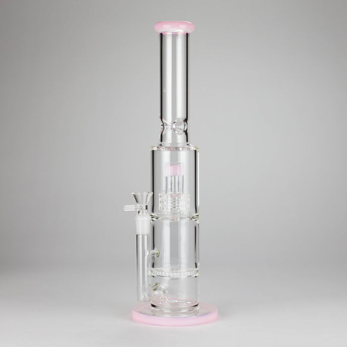 15" Color accented glass water bong with Double Perc Glass Bong 777 Smoke Pink