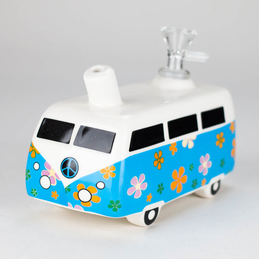 6.9″ Hippie Bus Ceramic Bong – Retro Flower Power Design [ES084WP] Ceramic Bong Canadian Distributor