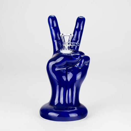 8" Vintage Blue Victory Hand Ceramic Bong – Retro Symbolic Design [ES091WP] Ceramic Bong Canadian Distributor