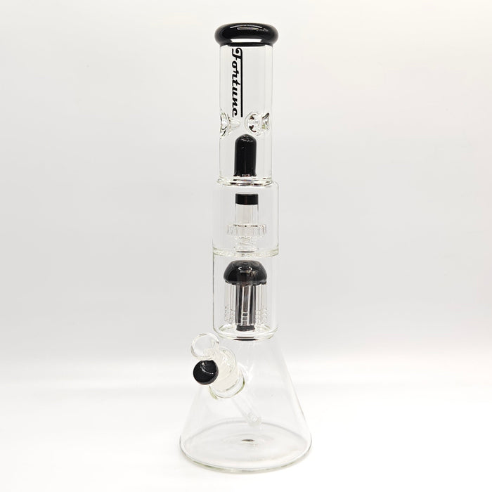Fortune | 16" 7mm Double-Disk Percolator Beaker [1650PC-PK] Glass Bong Fortune Black