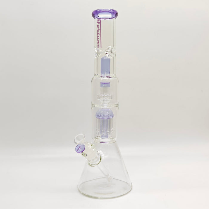 Fortune | 16" 7mm Double-Disk Percolator Beaker [1650PC-PK] Glass Bong Fortune Purple