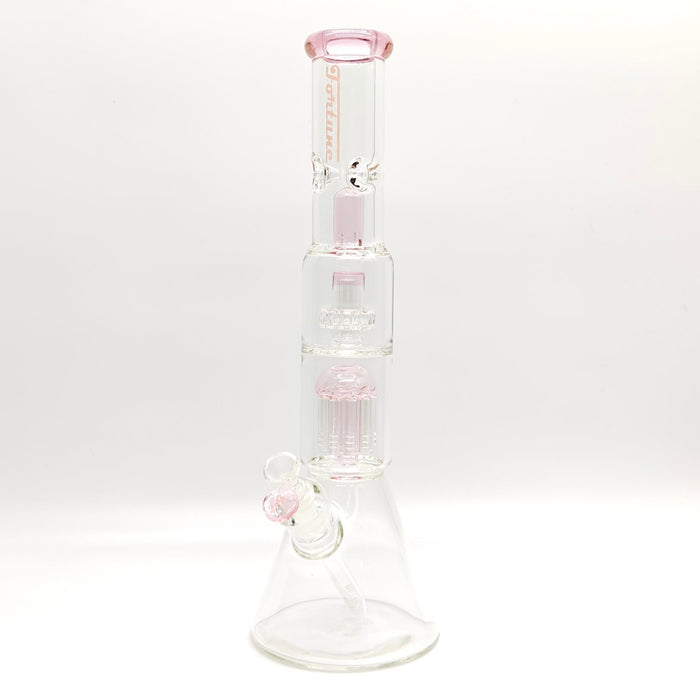 Fortune | 16" 7mm Double-Disk Percolator Beaker [1650PC-PK] Glass Bong Fortune Pink