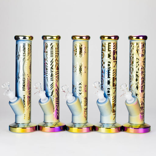 11″ Straight Tube Glass Bong – Electroplated Metallic Finish with Intricate Patterns [WP-M0090] Glass Bong Canadian Distributor