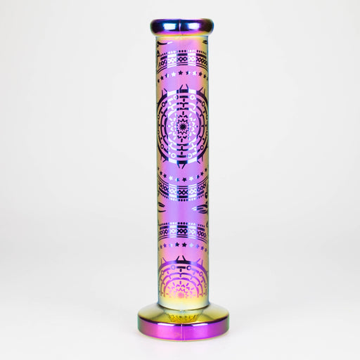 11″ Straight Tube Glass Bong – Electroplated Metallic Finish with Intricate Patterns [WP-M0090] Glass Bong Canadian Distributor