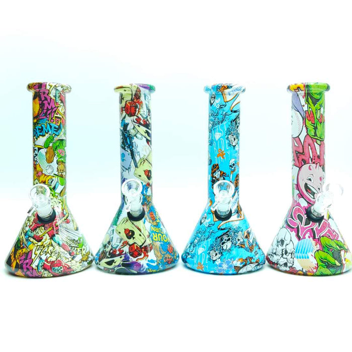 10" 5mm Hydrographic Cartoon Beaker-Assorted Design Glass Bong Super Supplys Inc