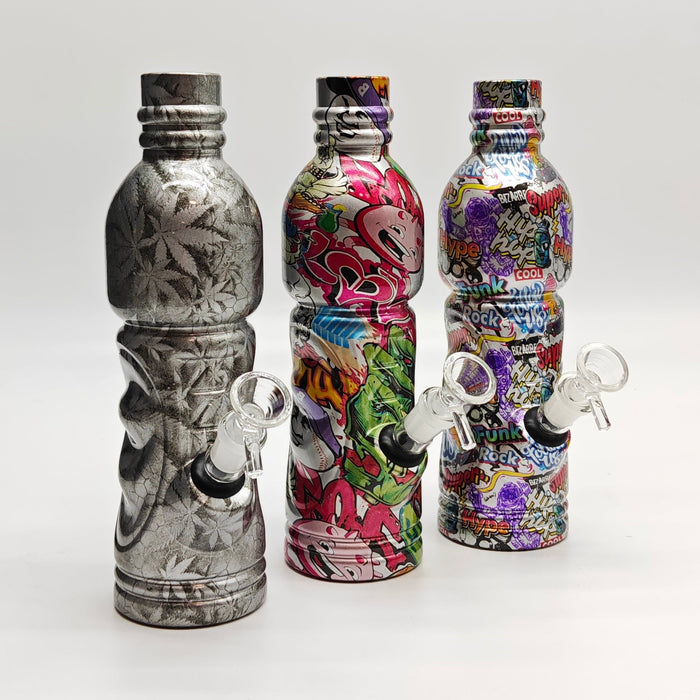 9" Hydrographic Water Bottle Glass Bong-Assorted Designs Glass Bong Super Supplys Inc