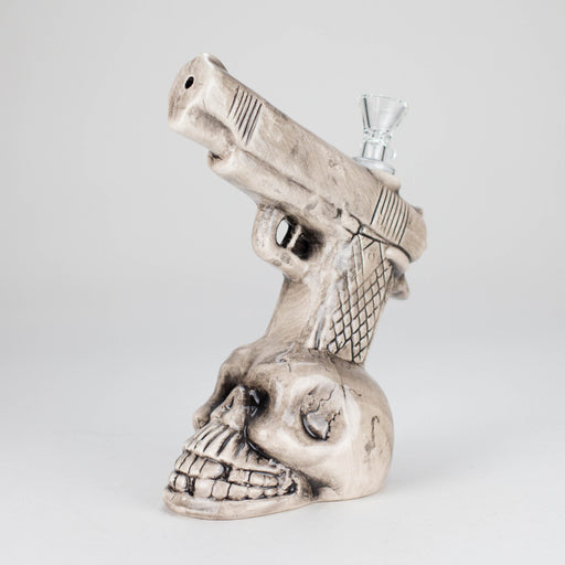 8" Skull Gun Ceramic Bong – Dark Art-Inspired Smoking Piece [ES090WP] Ceramic Bong Canadian Distributor