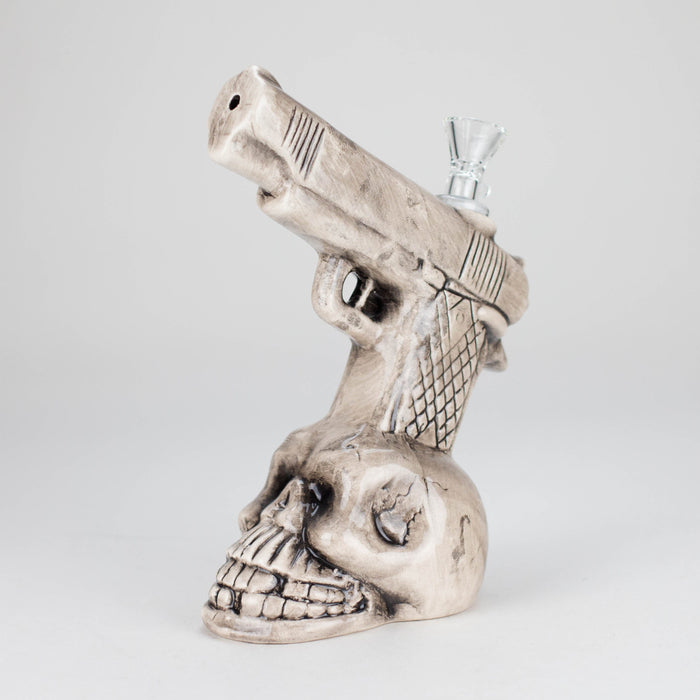 8" Skull Gun Ceramic Bong – Dark Art-Inspired Smoking Piece [ES090WP] Ceramic Bong Canadian Distributor