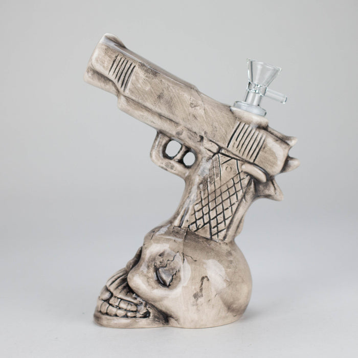 8" Skull Gun Ceramic Bong – Dark Art-Inspired Smoking Piece [ES090WP] Ceramic Bong Canadian Distributor